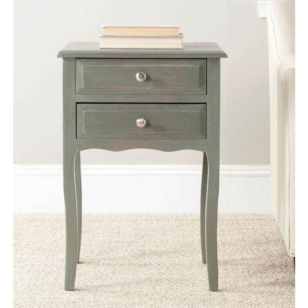 Lori End Table With Storage Drawers - AMH6576B - Ash Grey - Safavieh Couture