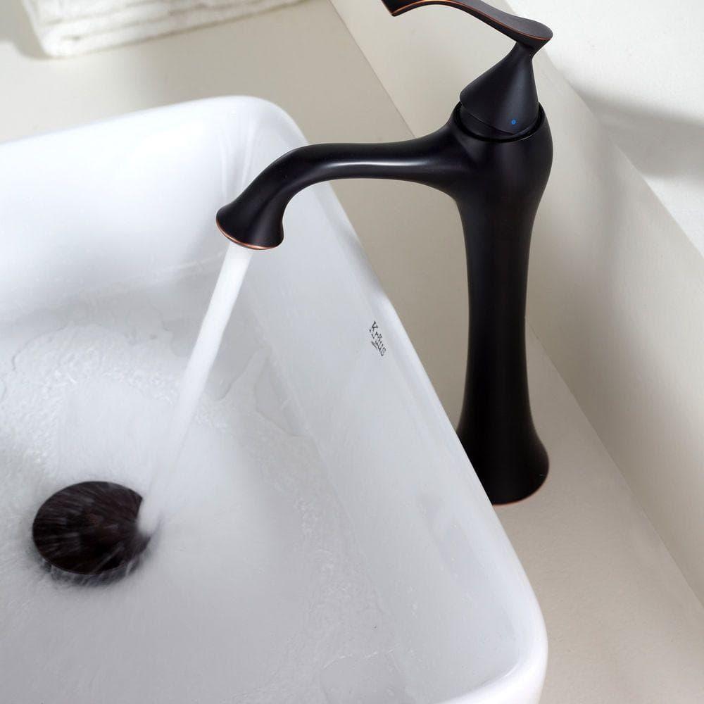 KRAUS Rectangular Ceramic Vessel Bathroom Sink in White with Pop-Up Drain in Oil Rubbed Bronze