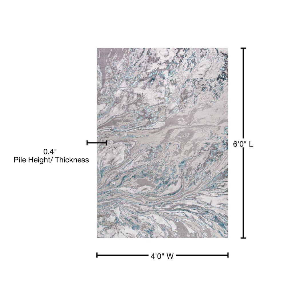 4'x6' Swirl Marbled Abstract Area Rug, Gray/Turquoise - JONATHAN Y