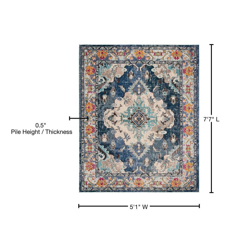 Monaco MNC243 Power Loomed Indoor Area Rug - Navy/Light Blue - 5'1"x7'7" - Safavieh