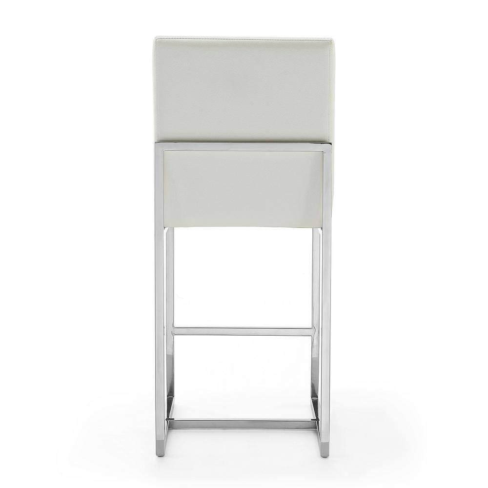 Manhattan Comfort Set of 3 Element Upholstered Stainless Steel Counter Height Barstools Pearl White: Faux Leather, No Assembly Required