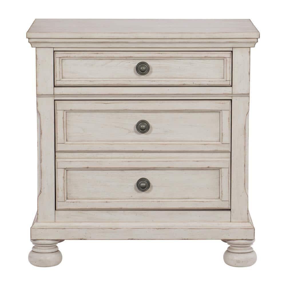 Cottage 2 Drawer Nightstand with Molded Details & Bun Feet, Antique White