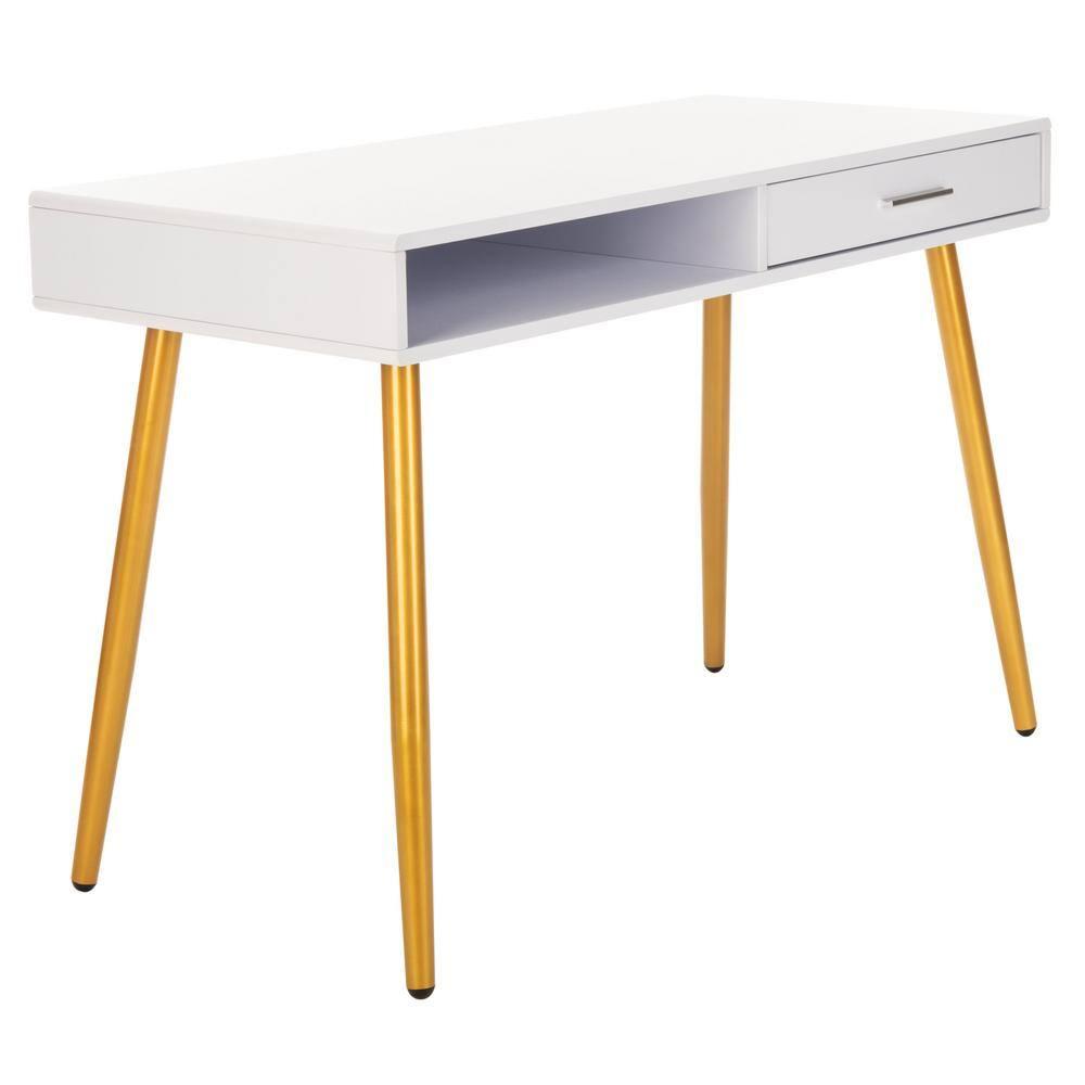 Jorja 1 Drawer 1 Shelf Desk - DSK2200 - White/Gold - Safavieh