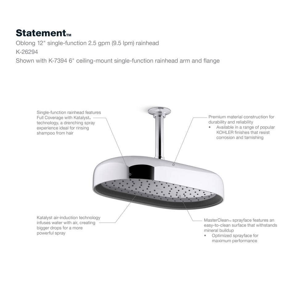 Statement 14" Single-Function Wall or Ceiling-Mount Round Rainhead, Oblong Rain Showerhead 2.5 GPM