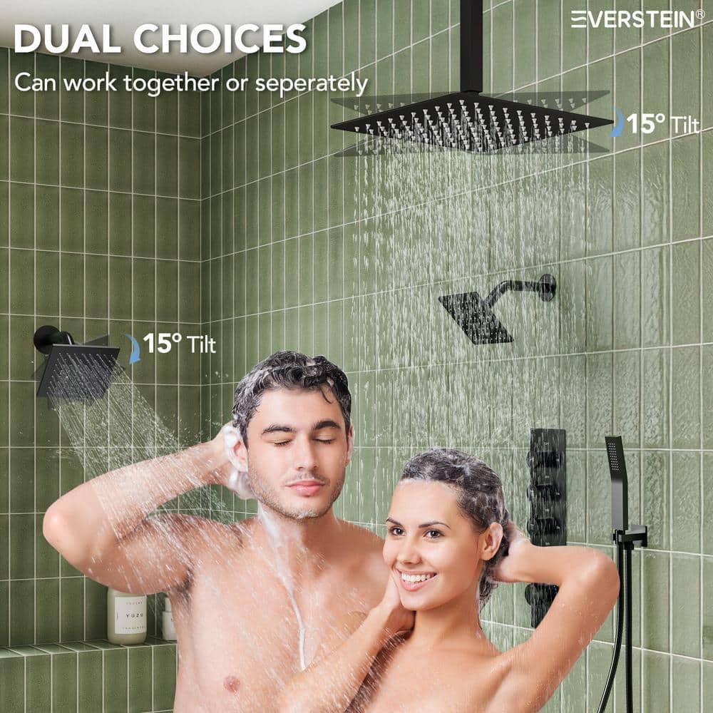 15-Spray Patterns 16" & 6" Triple Shower Heads, Shower FaucetSystem with Thermostatic Rough-in Valve