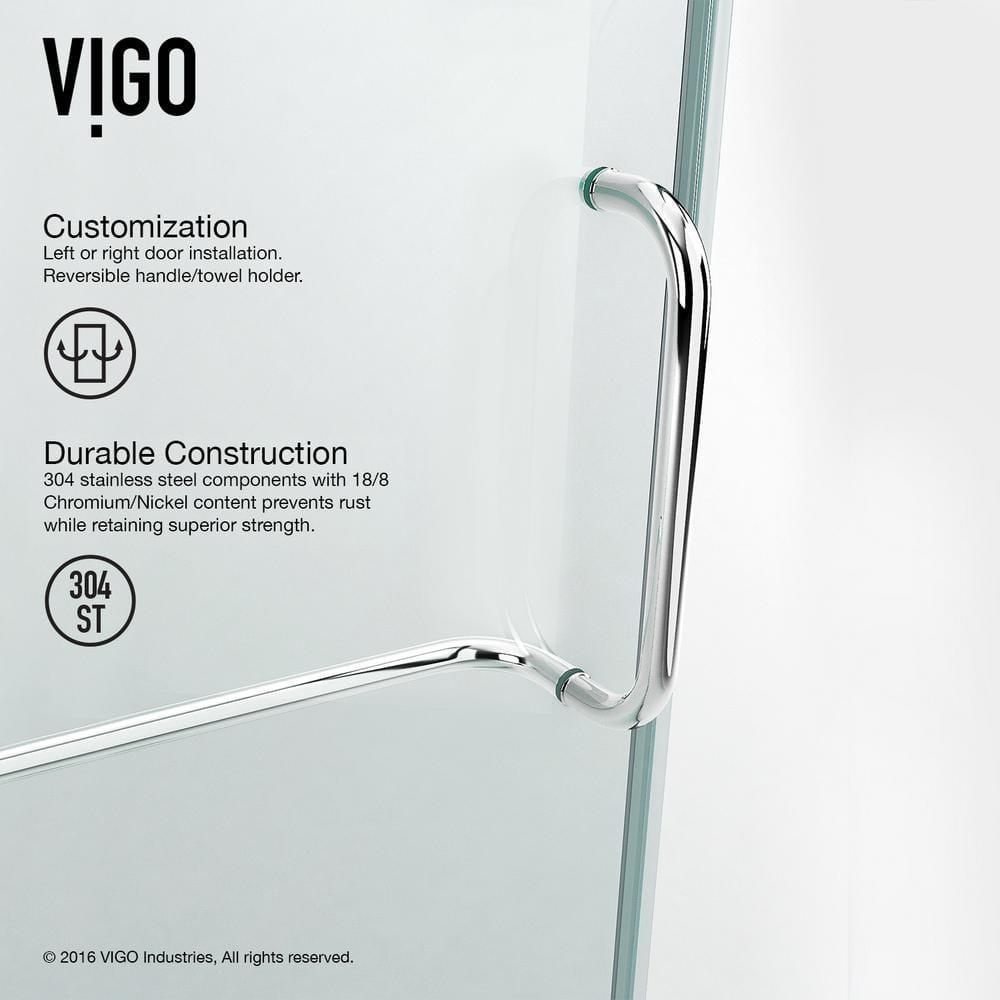 VIGO Monteray 46" W x 30" D x 73" H Hinged Frameless Shower Enclosure with 3/8  Clear Glass VG6011CHCL48