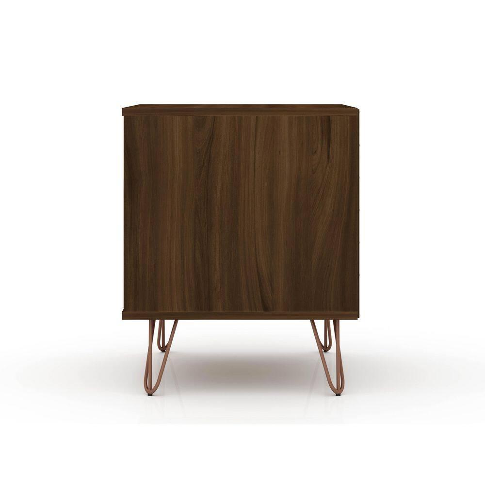 1.0 Rockefeller Nightstand Brown - Manhattan Comfort: Modern Bedside Table with Storage, Shelving & Metal Glides