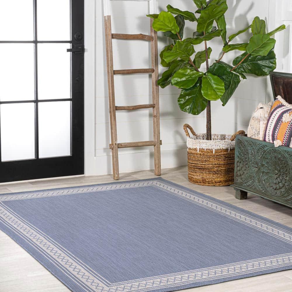 3' x 5' Lucia Classic Diamond Border Indoor/Outdoor Area Rug, Blue/Cream - JONATHAN Y