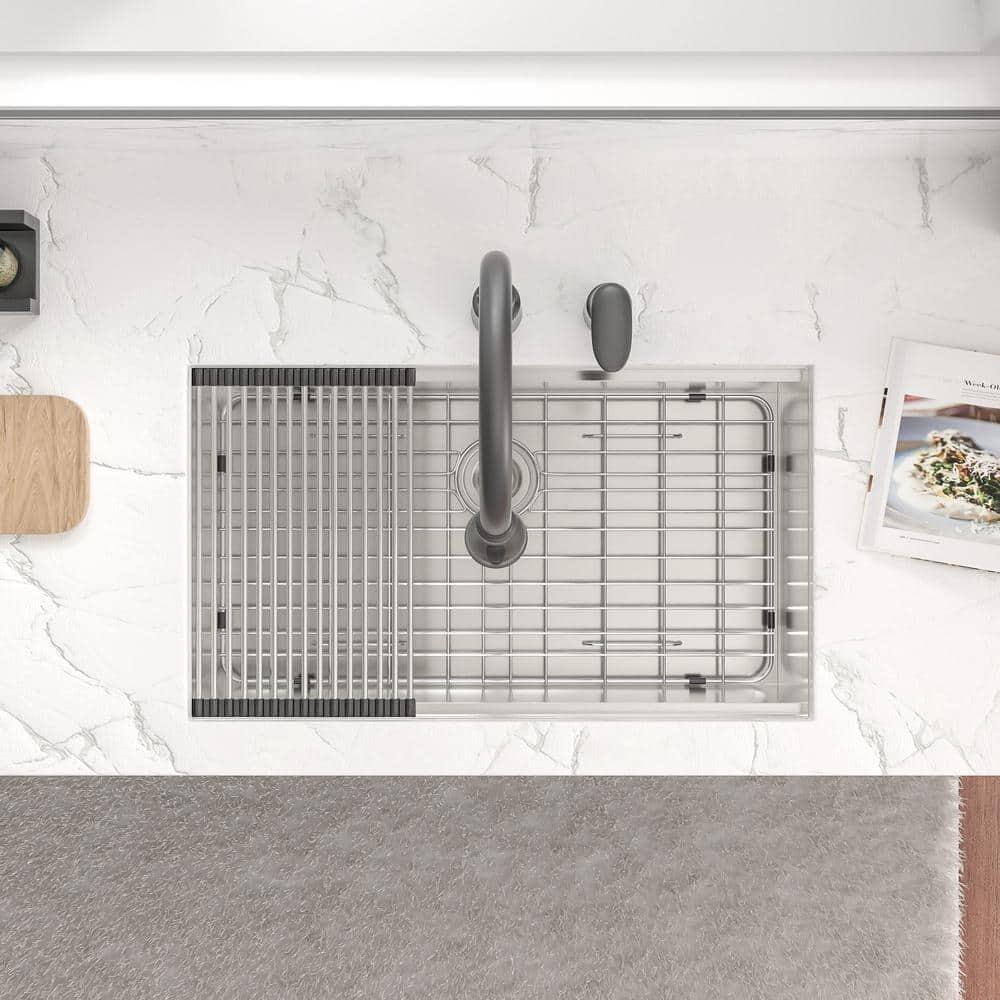 Sarlai S-LUS3319A1 33" L x 19" W Undermount Kitchen Sink Single Bowl 16 Guage Stainless Steel Workstation Sink with Accessories