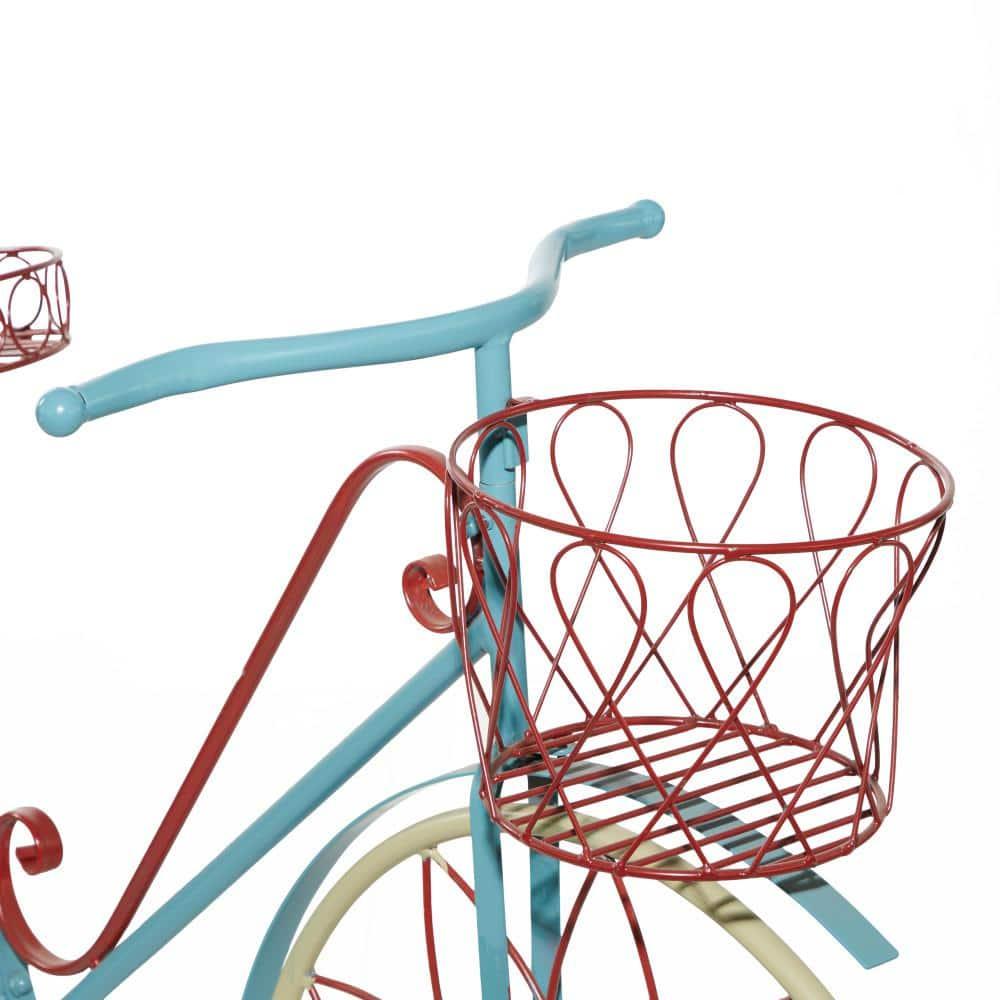 DecMode Vintage Turquoise/Red 3 Tier Bicycle Inspired Metal Plantstand, 54"W x 32"H