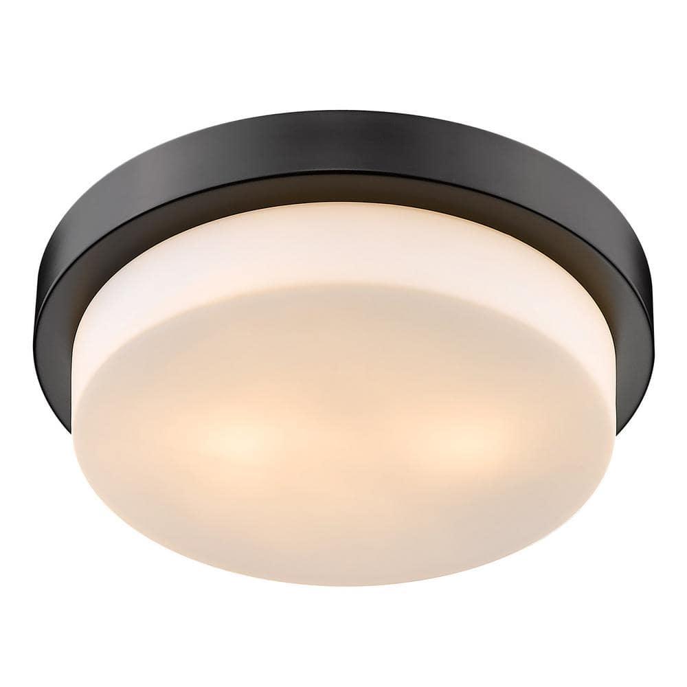 Golden Lighting Multi-Family 13" 2-Light Flush Mount in Matte Black with Opal Glass