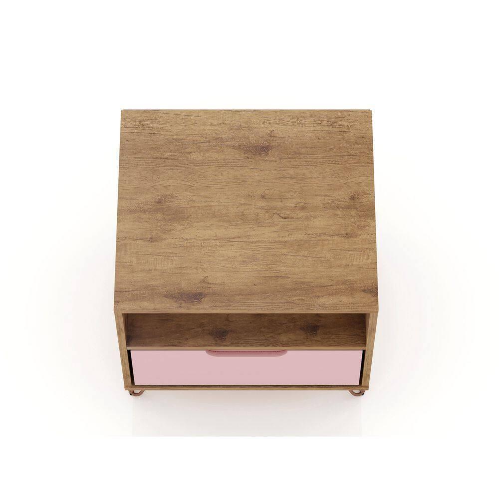 1.0 Rockefeller Nightstand Rose Pink - Manhattan Comfort: Mid-century Design, Metal Legs, Open Shelf