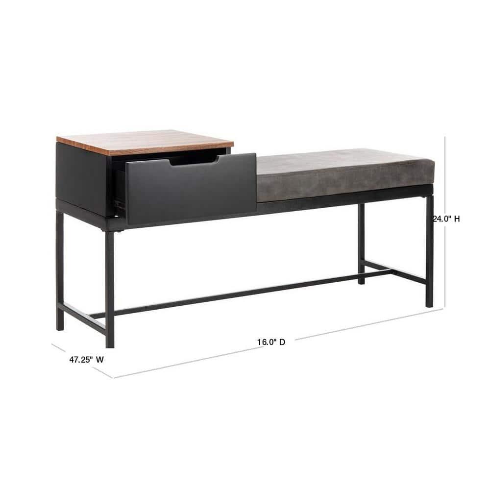 Maruka Bench with Storage - Brown/Grey - Safavieh