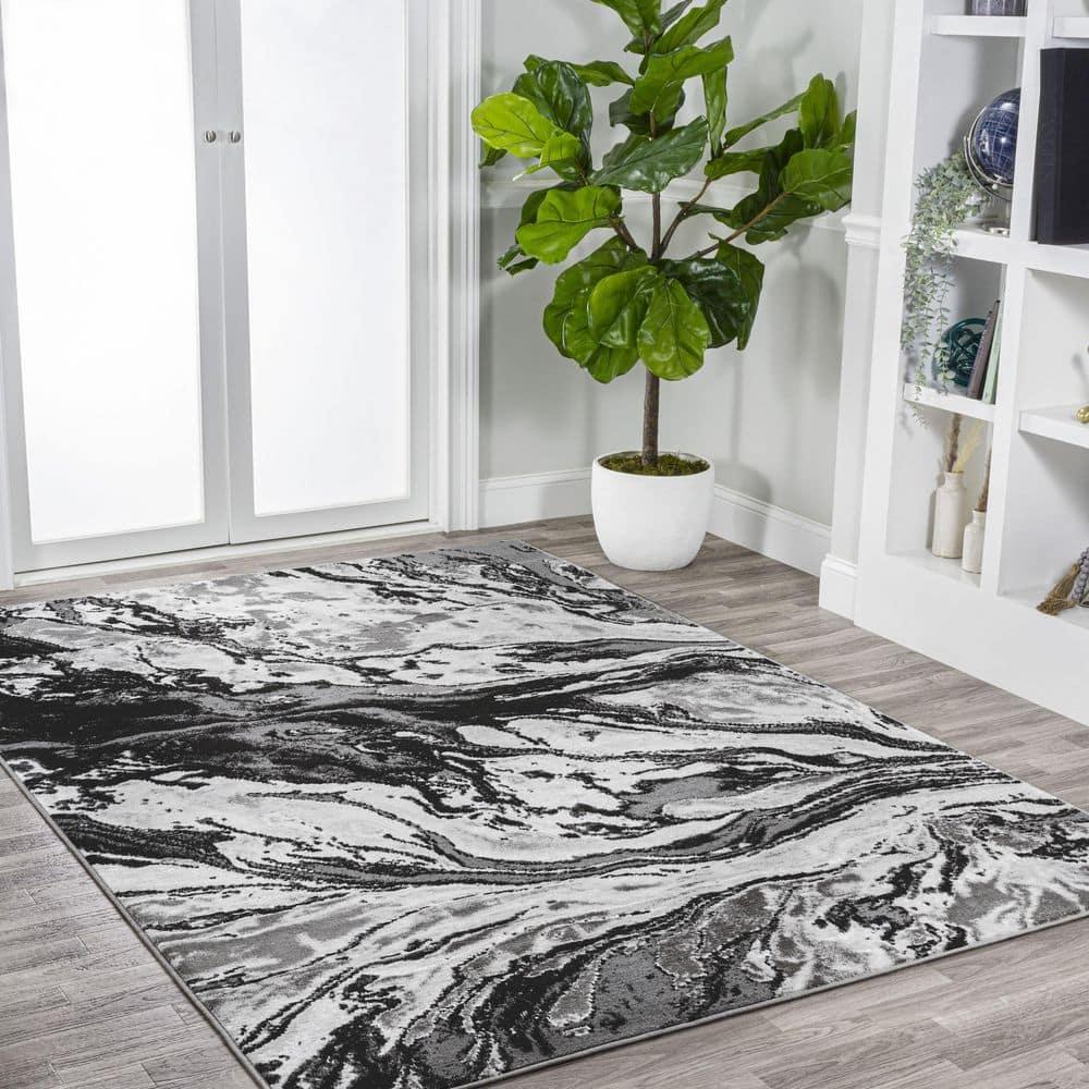3'x5' Swirl Marbled Abstract, Black/Ivory - JONATHAN Y