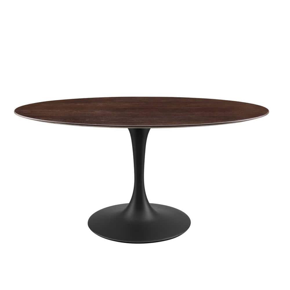 Modway Lippa 60" Oval Modern Wood & Metal Dining Table in Cherry Walnut/Black