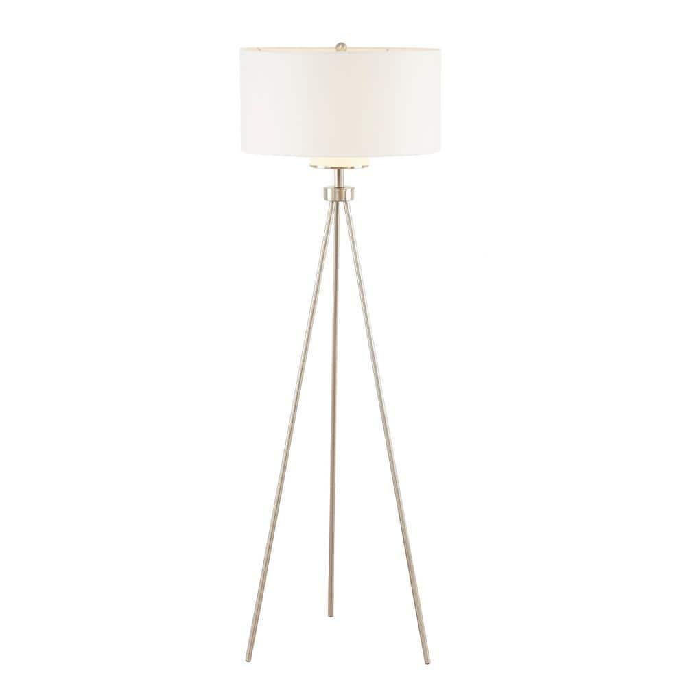Ink+Ivy 64.5" Pacific Tripod Metal Floor Lamp (Includes LED Light Bulb) Silver: Modern Design, Cotton Shade
