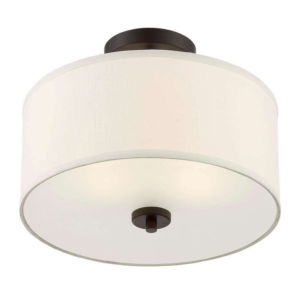 Elegant Dual-Light Drum Ceiling Fixture in Oil Rubbed Bronze with White Fabric Shade