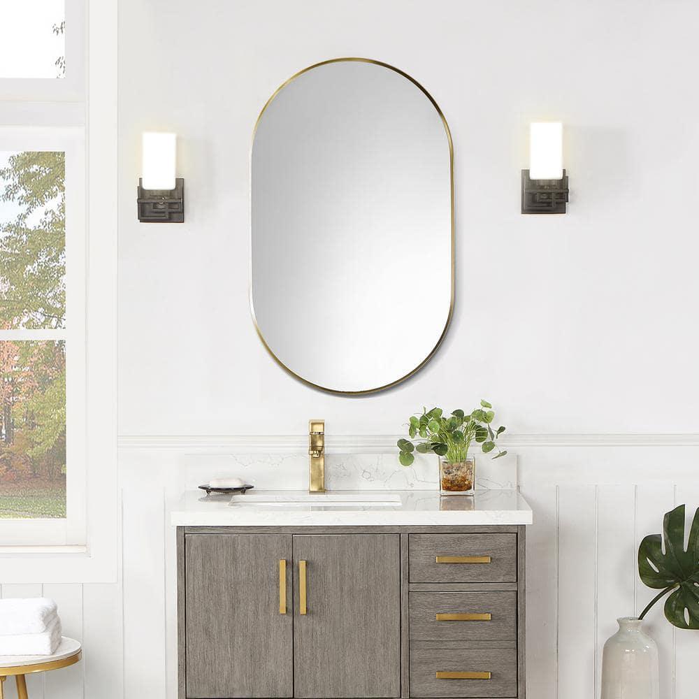 Ispra 36" Oval Bathroom/Vanity Brushed Gold Aluminum Framed Wall Mirror