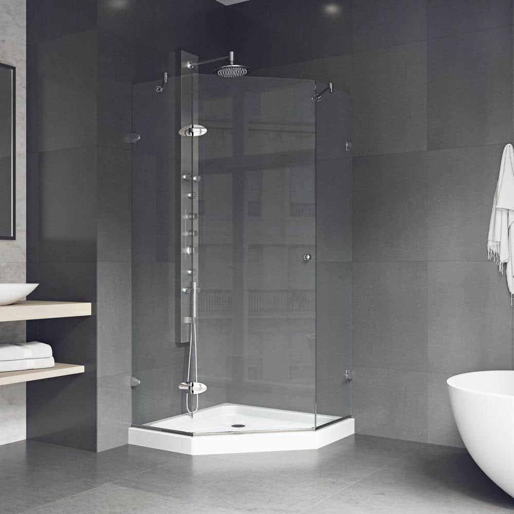 VIGO Verona 38" W x 38" D x 77" H Hinged Frameless Shower Enclosure with 3/8  Clear Glass&Base VG6061CHCL38WS