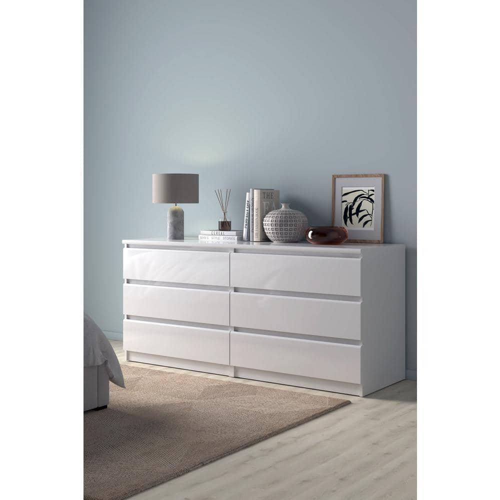 Tvilum Scottsdale 6 Drawer Double Dresser for Adults, White High Gloss