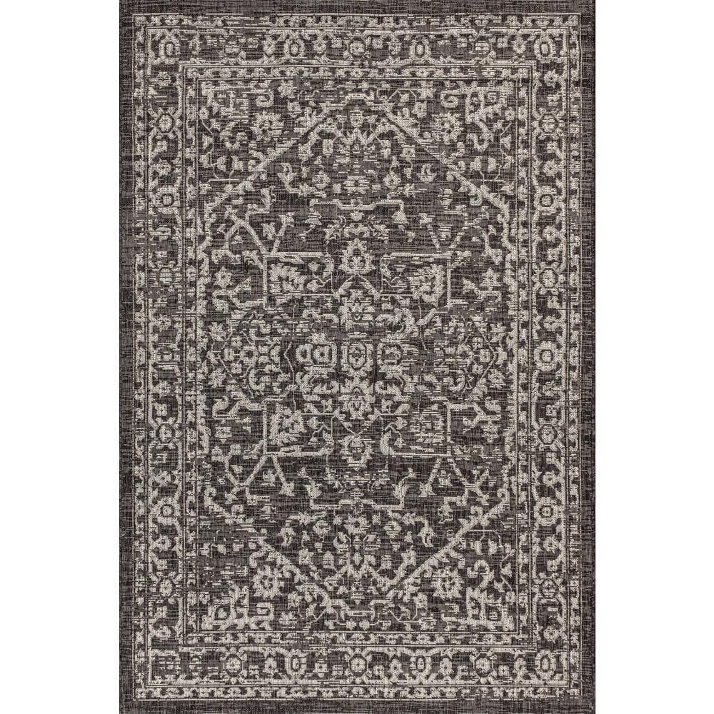 4'x6' Malta Bohemian Medallion Textured Weave Indoor/Outdoor Area Rug, Black/Gray - JONATHAN Y