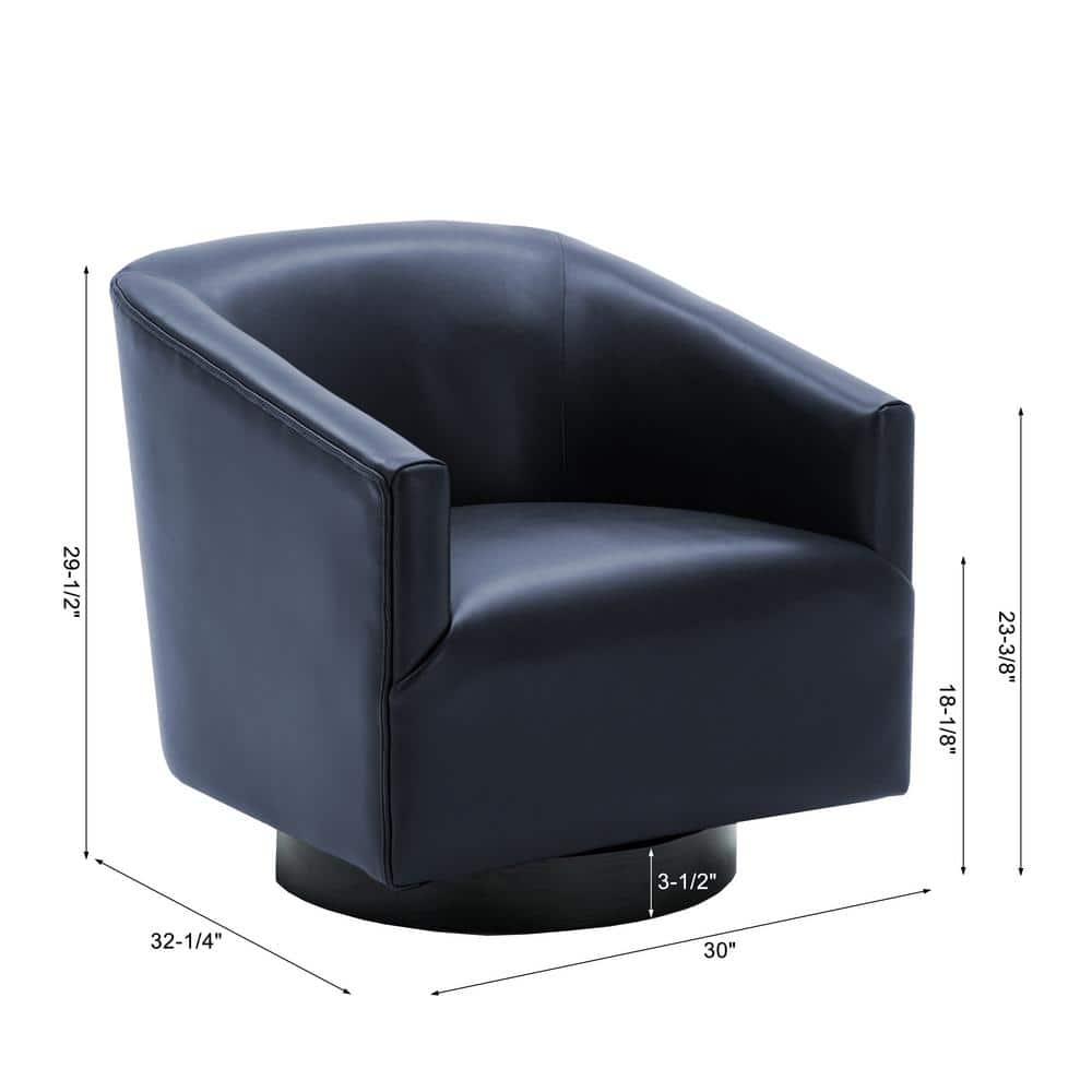 Comfort Pointe Gaven Wood Base Swivel Accent Chair Midnight Blue: Durable Faux Leather, 360° Swivel, No-Sag Springs