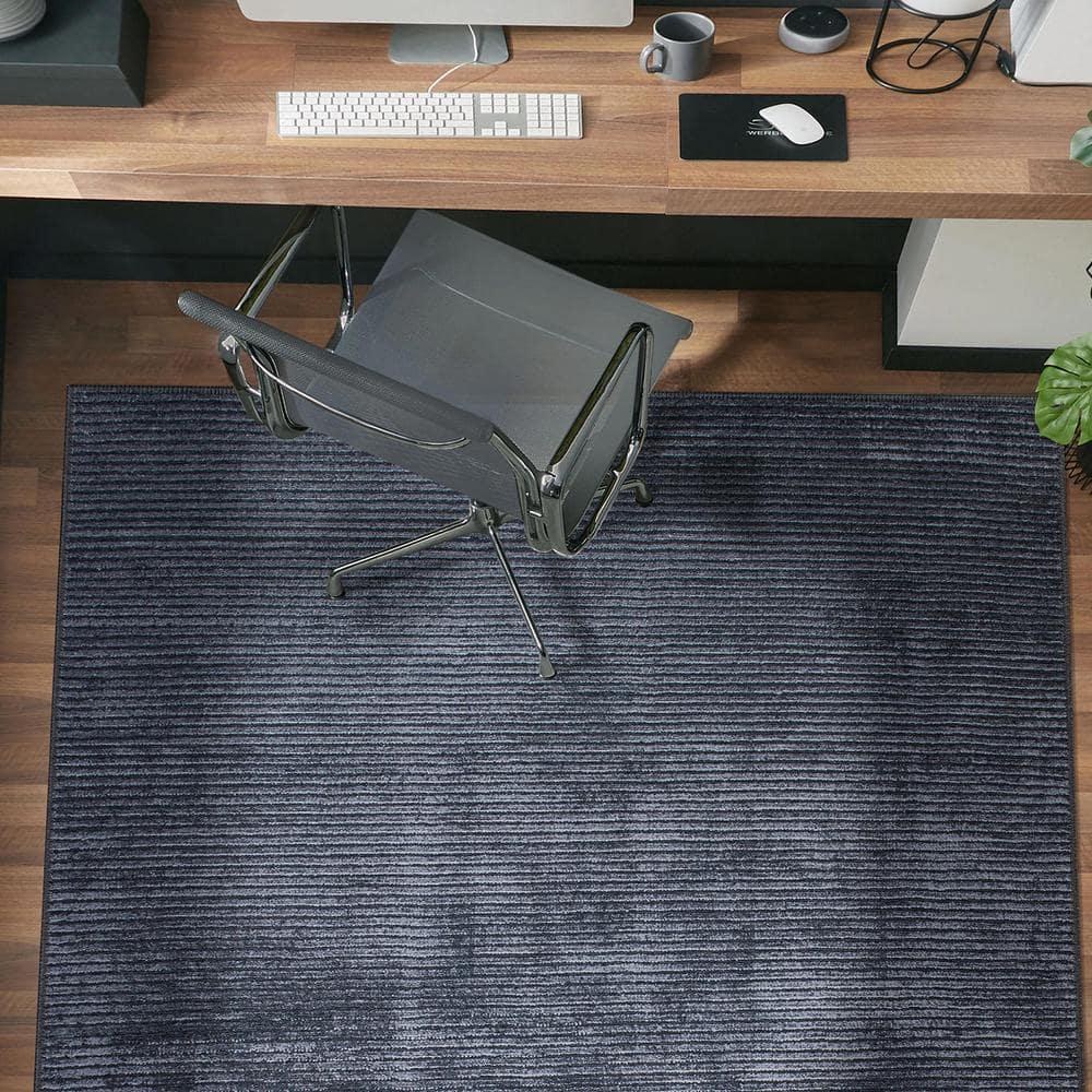 World Rug Gallery Contemporary Distressed Stripe Machine Washable 7'7"x9'6" Dark Gray Area Rug:  Stain-Resistant Flat Pile