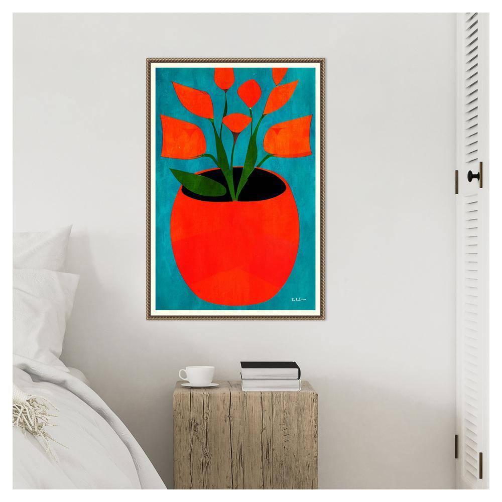 23"x33" Red Blossoms by Bo Anderson Framed Canvas Wall Art Print Bronze - Amanti Art