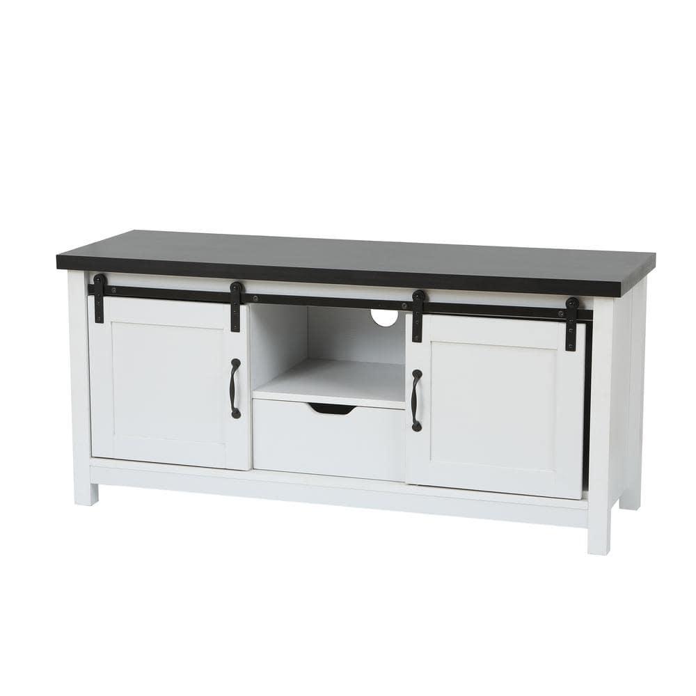 LuxenHome Modern Farmhouse White with Dark Brown 47.3" Wide TV Stand for TVs Up To 55-Inch
