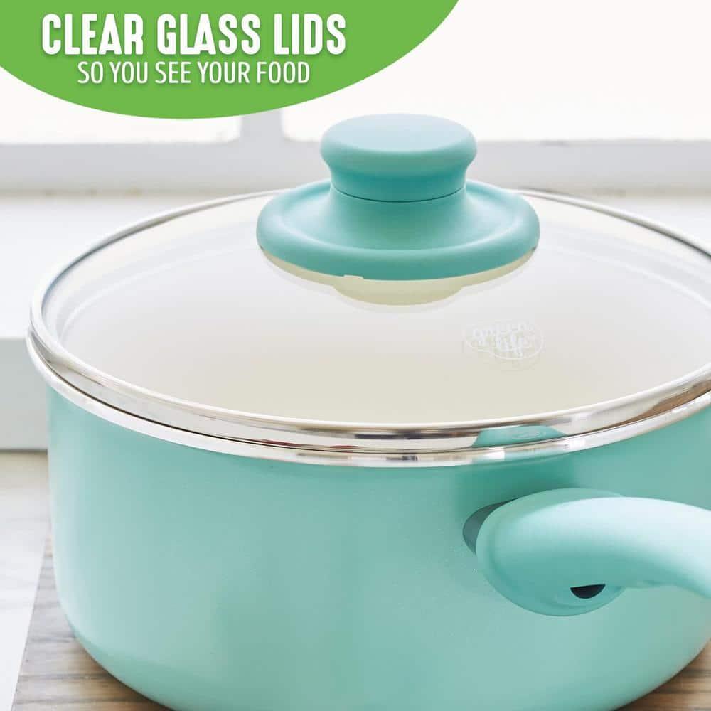 GreenLife GreenLife Soft Grip Healthy Ceramic Nonstick, 1QT And 2QT Saucepan Pot Set With Lids, Dishwasher Safe