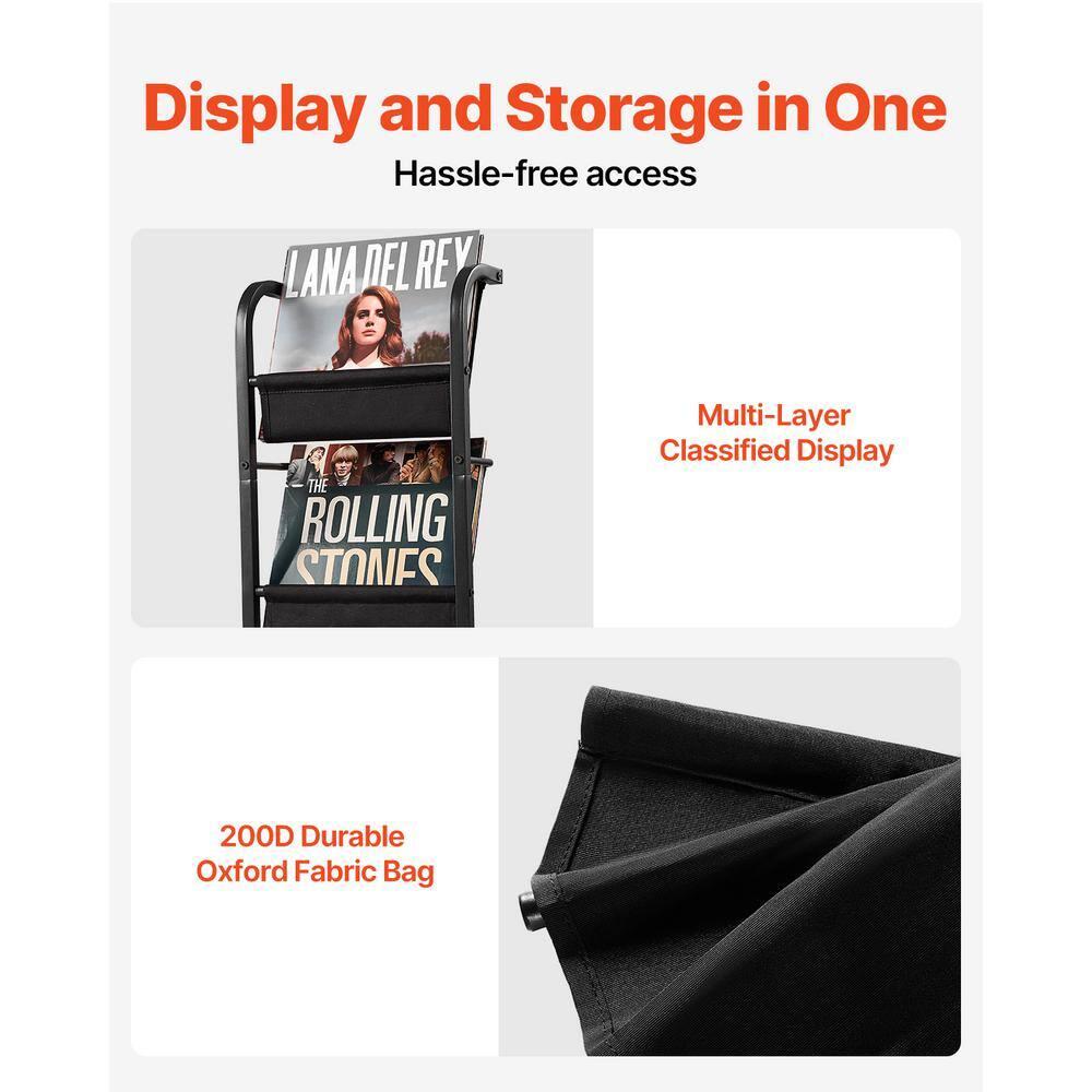 17 Stories 5 Tiers Record Player with LED Light & USB Ports Vinyl Shelf Black