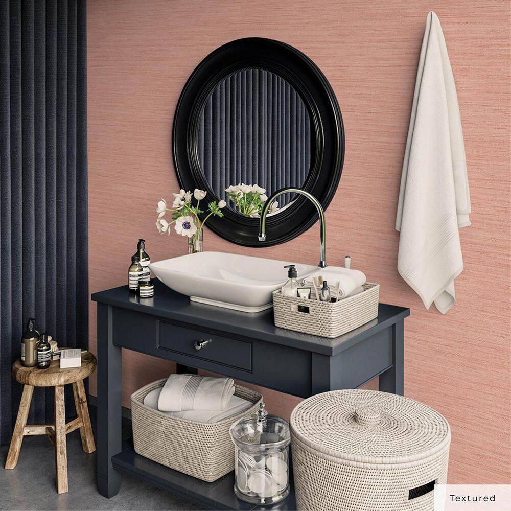 Tempaper & Co.® Fauz Horizontal Grasscloth Removable Peel and Stick Wallpaper, Textured Salmon, 28 sq. ft.: Vinyl, Prepasted