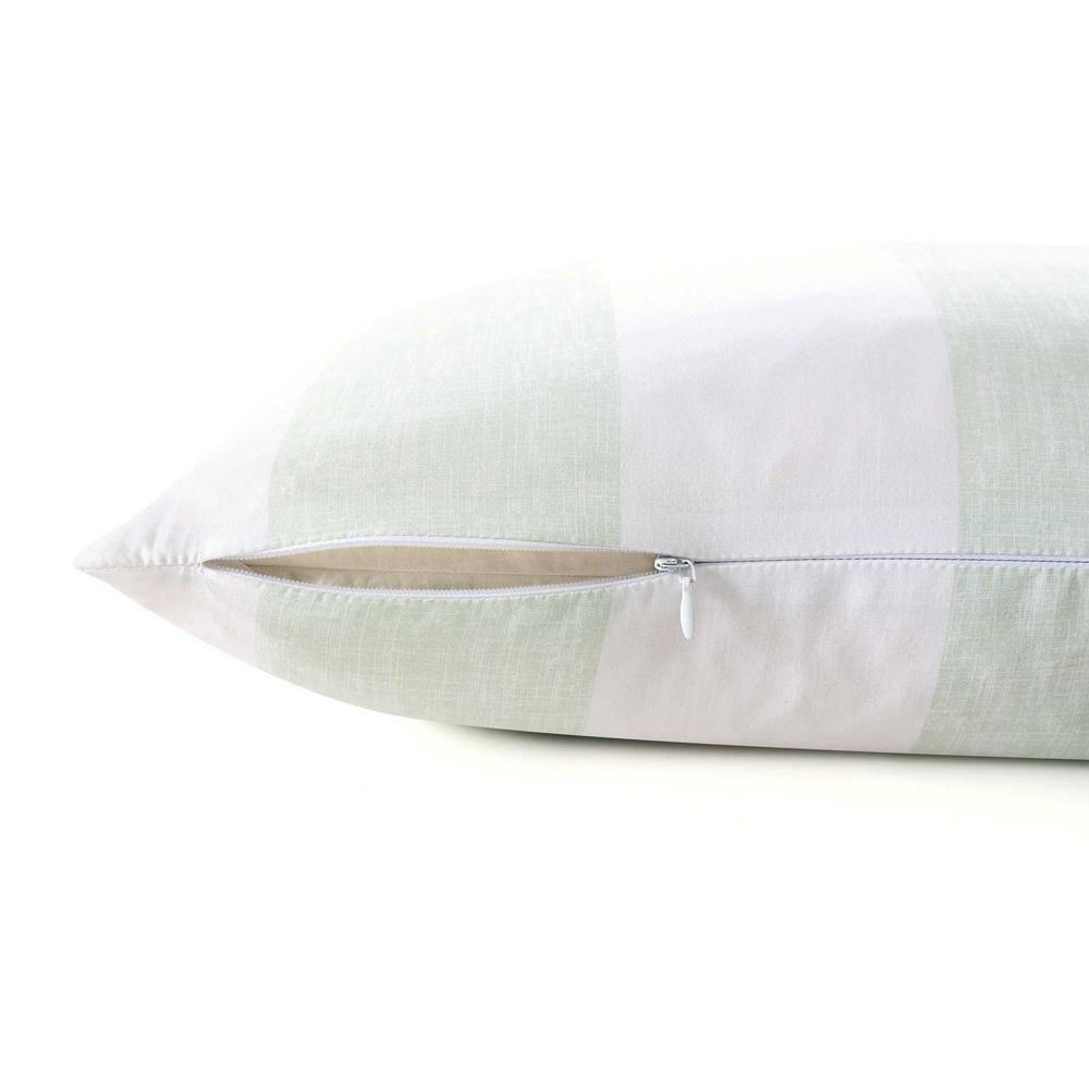 Green and White Striped Cotton Square Throw Pillow