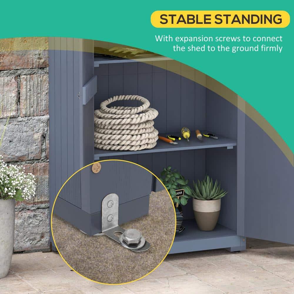 Outsunny Outdoor Storage Cabinet, Wooden Garden Storage Shed with Waterproof Galvanized Metal Roof, Gray