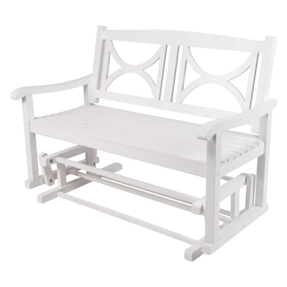 Shine Company Traditional Hardwood Patio Porch Glider Bench in White