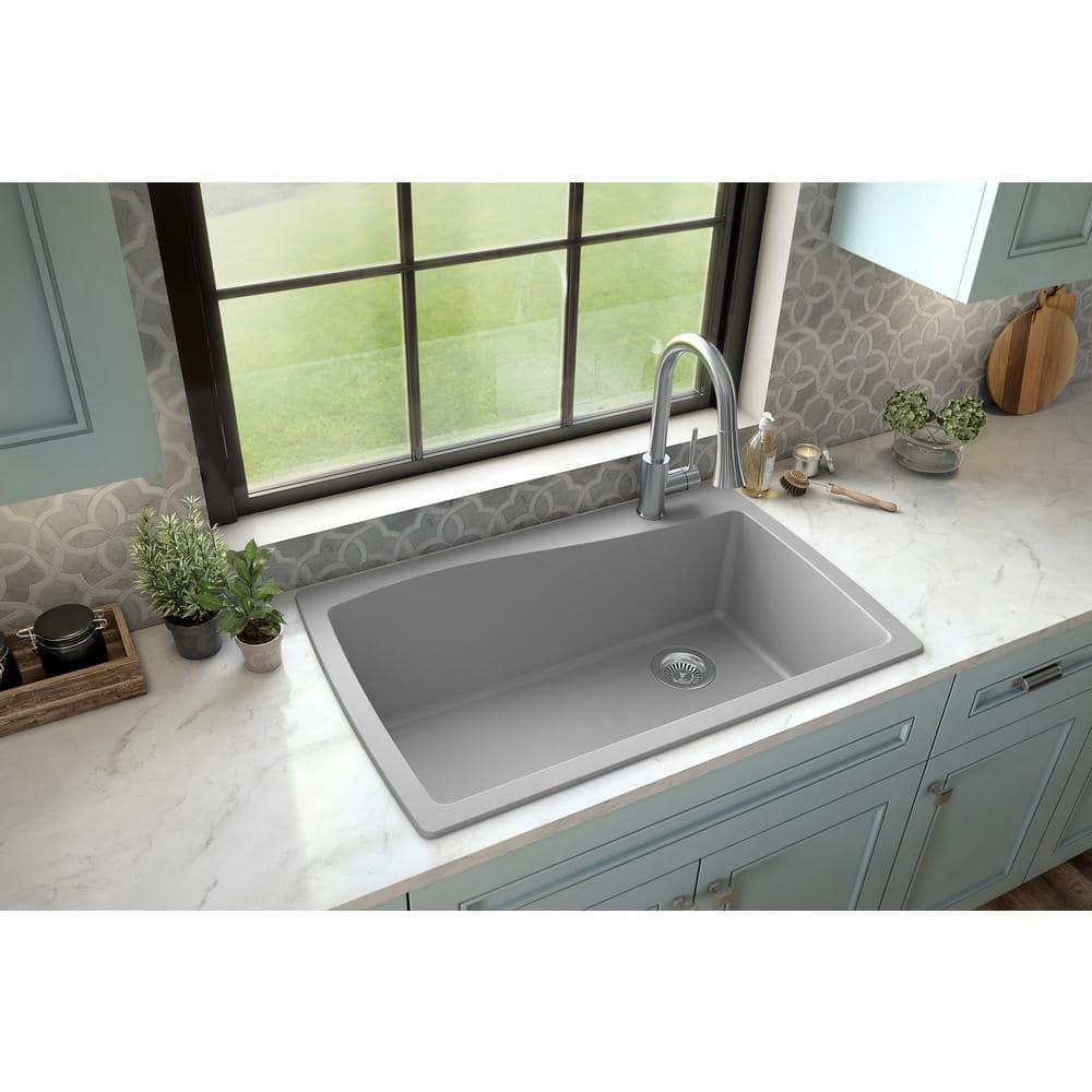 Karran Karran Drop-in Quartz Composite 34'' X 22'' 1-Hole Single Bowl Kitchen Sink QT-722-GR