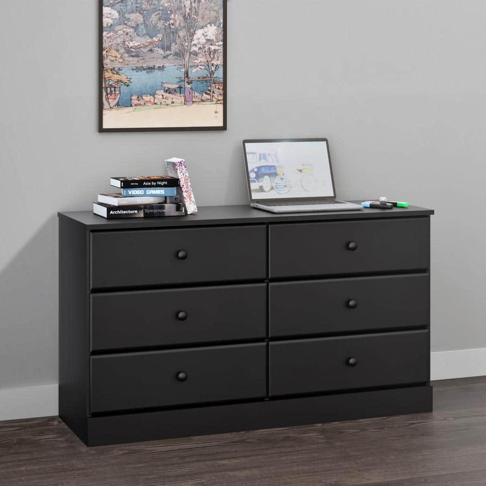 Prepac Astrid 6 Drawer Dresser Black: Laminated Wood Composite, Metal Hardware, Safety Stops