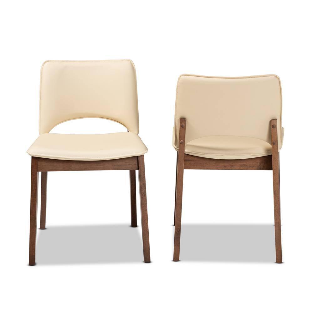 2pc Afton Faux Leather Upholstered and Wood Dining Chair Set Beige/Walnut Brown - Baxton Studio