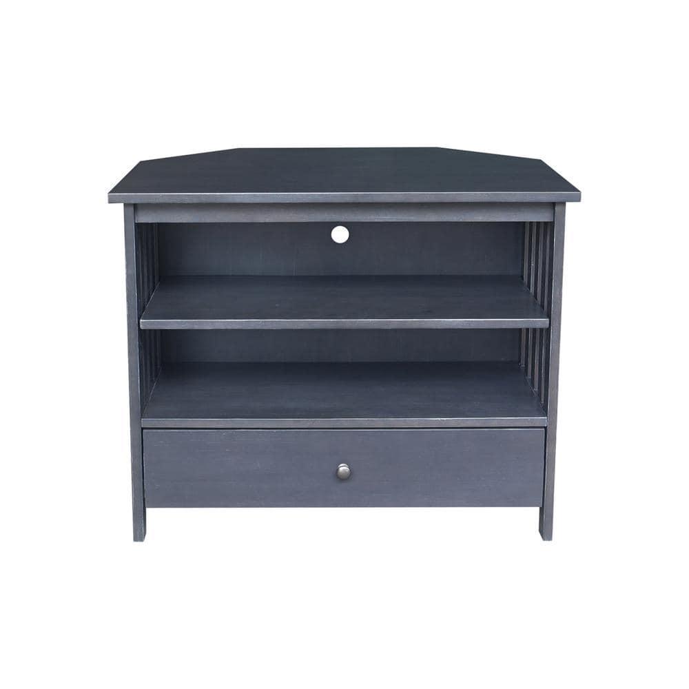 Solid Wood TV Stand with Shelves and Drawer in Heather Gray - 28.9"  Height