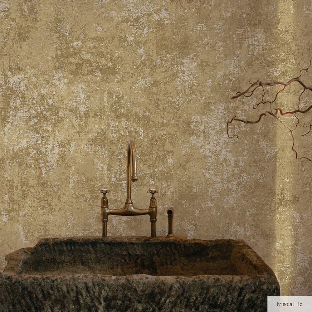 Tempaper & Co. Distressed Gold Removable Peel and Stick Wallpaper, Gold Leaf, 28 sq ft: Nursery, Botanical, Vinyl, Self-Adhesive