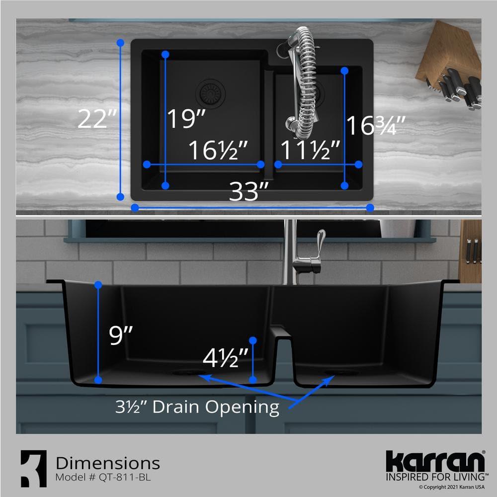 Karran Quartz 33'' X 22'' 60/40 Double Bowl Drop-in Kitchen Sink