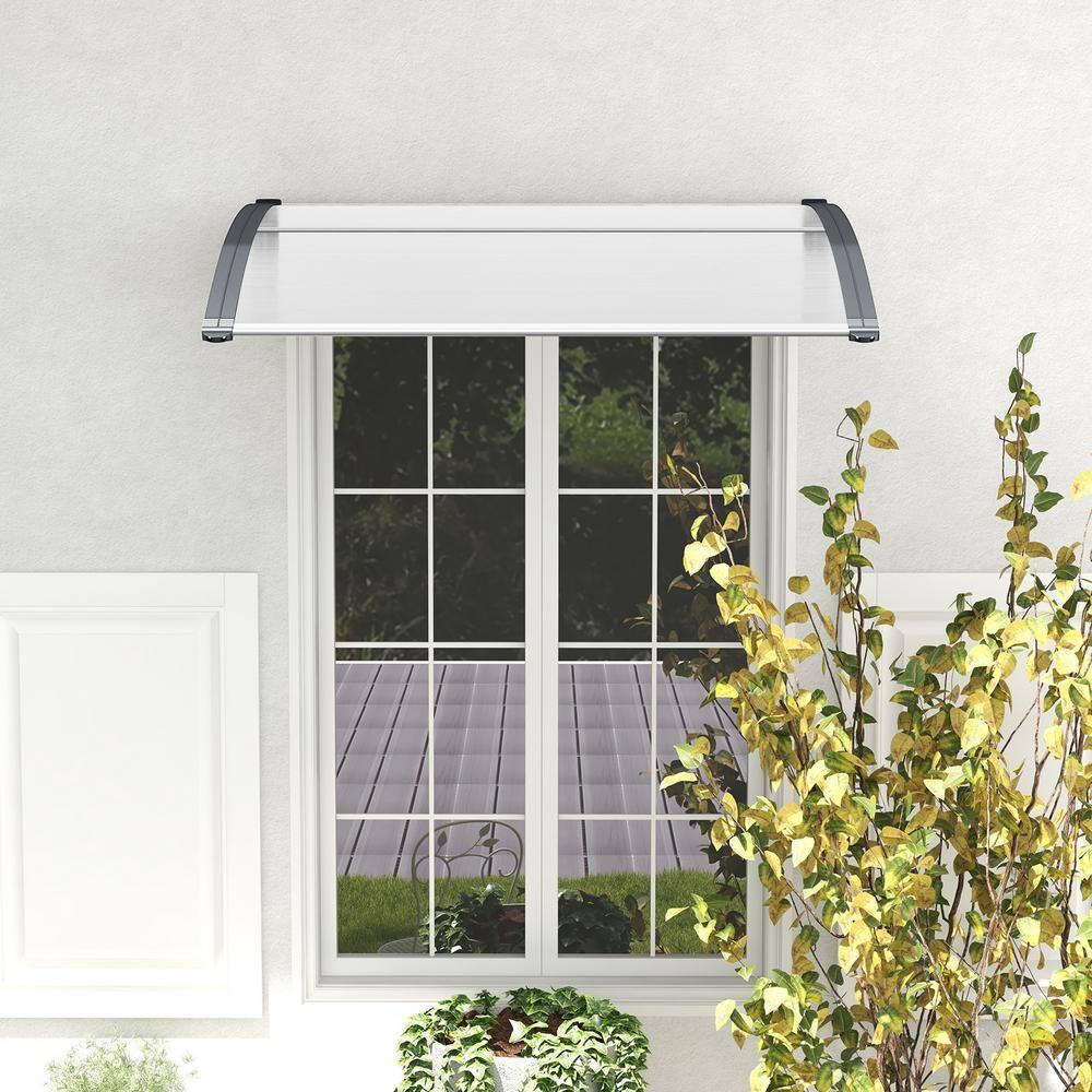 48" x 40" Window Awning, Awnings for Doors, with Hollow Sheet, Rain Snow Sunlight, Outdoor Awning Canopy Exterior for Porch, Deck, Patio, Balcony, Gray