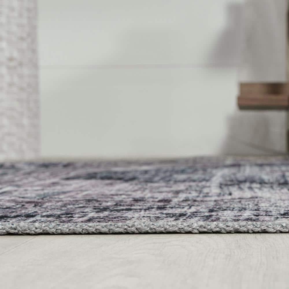 Wincer Chenille Cottage Medallion Machine-Washable Navy/Gray/Black 3 ft. x 5 ft. Area Rug - JONATHAN Y