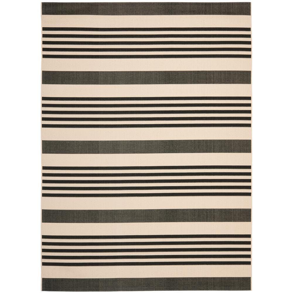SAFAVIEH Courtyard Caroline Striped Indoor/Outdoor Area Rug, Black/Bone, 9' x 12'
