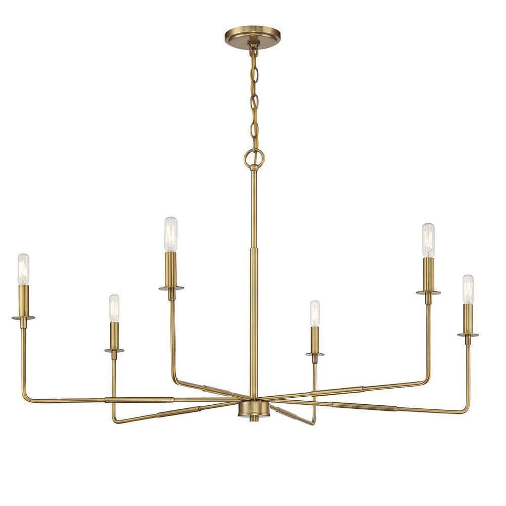 Savoy House Salerno 6 - Light Chandelier in  Warm Brass