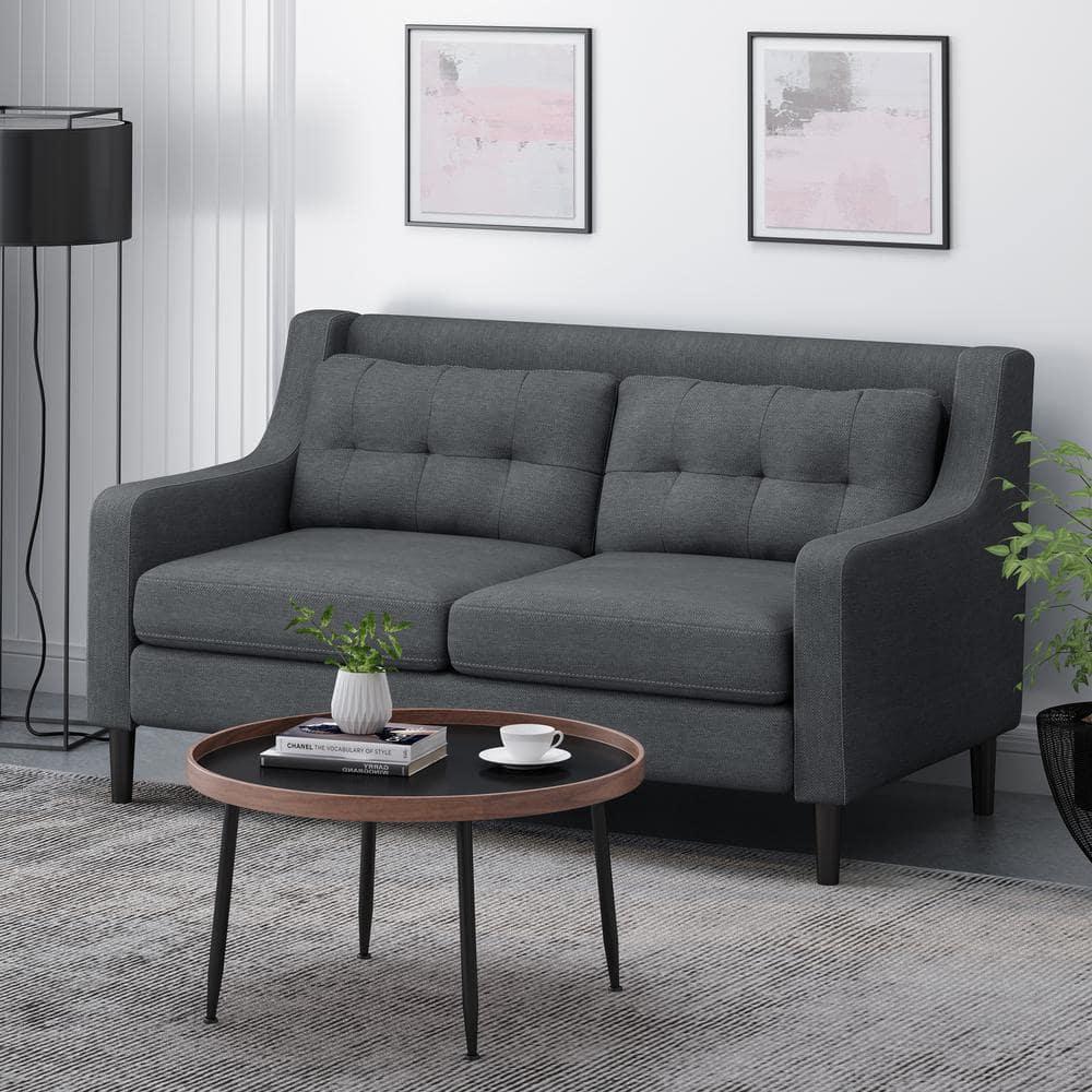 Noble House Kayden Indoor Contemporary Fabric Loveseat, Charcoal, Dark Brown