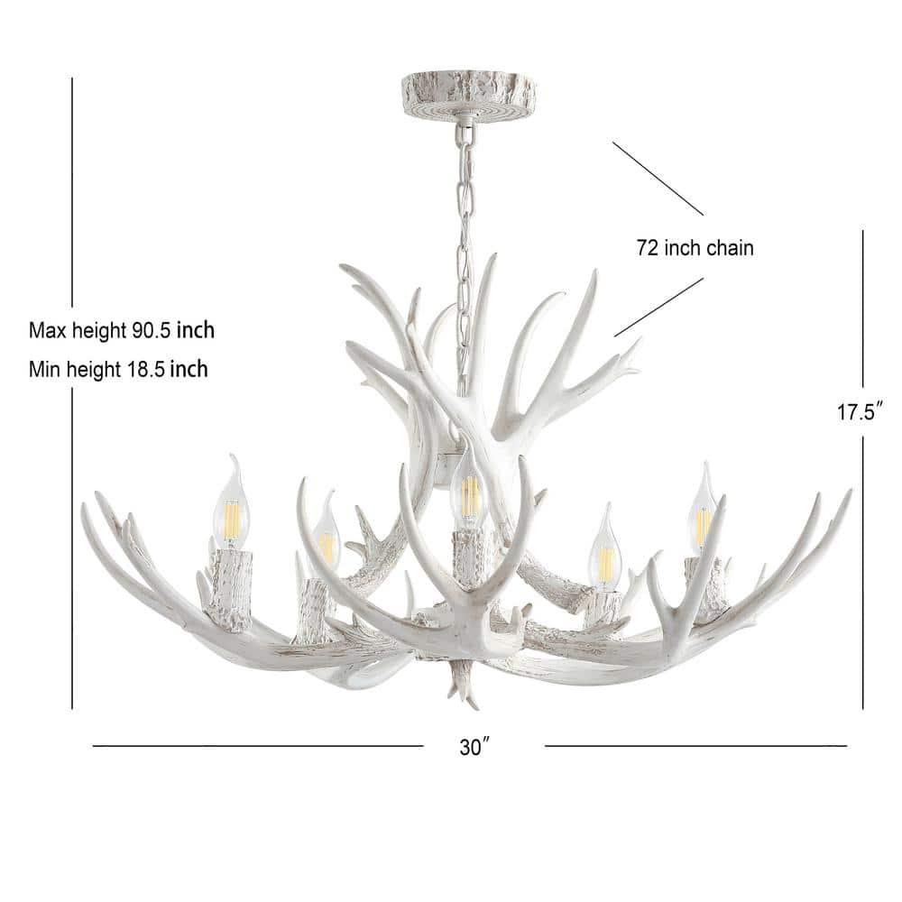 JONATHAN Y Eldora 30" Adjustable Resin Antler 5-Light LED Chandelier, White
