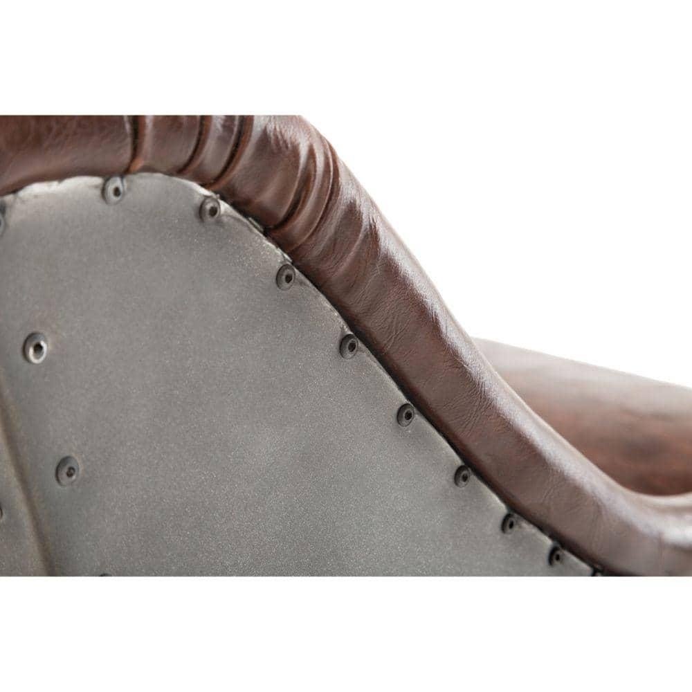 Leatherette Bar Stool with Riveted Metal Backing - Brown & Black