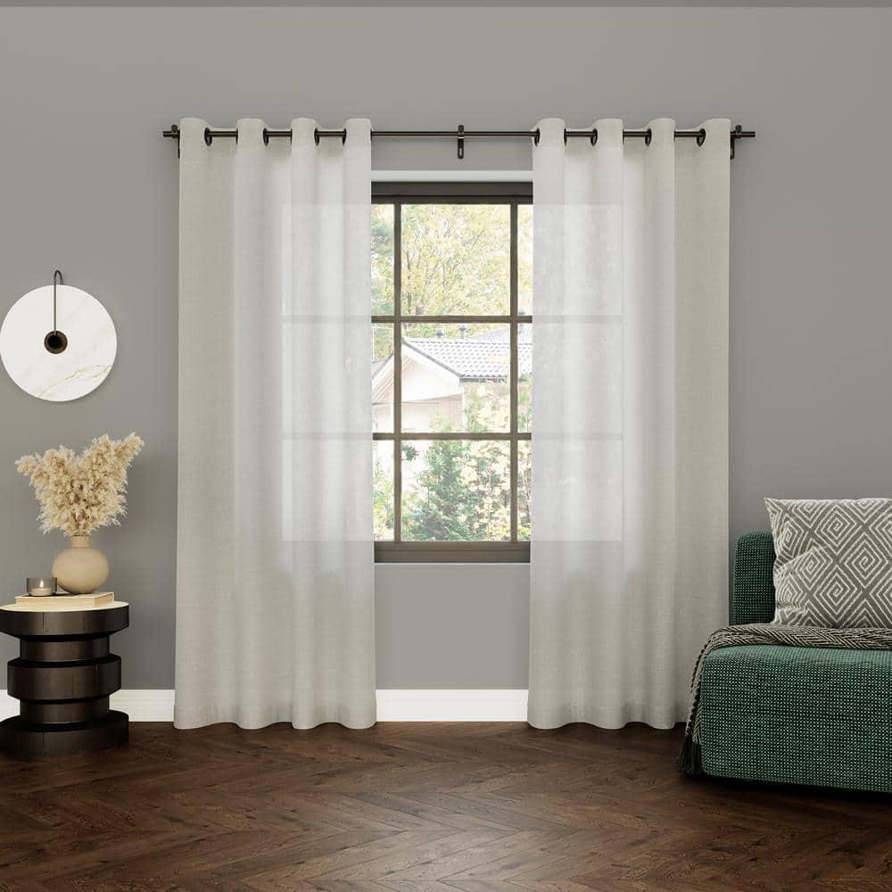 52"x63" Archaeo Light Filtering Slub Textured Linen Blend Black Grommet Top Curtain Panel Ivory: Modern Indoor Curtain