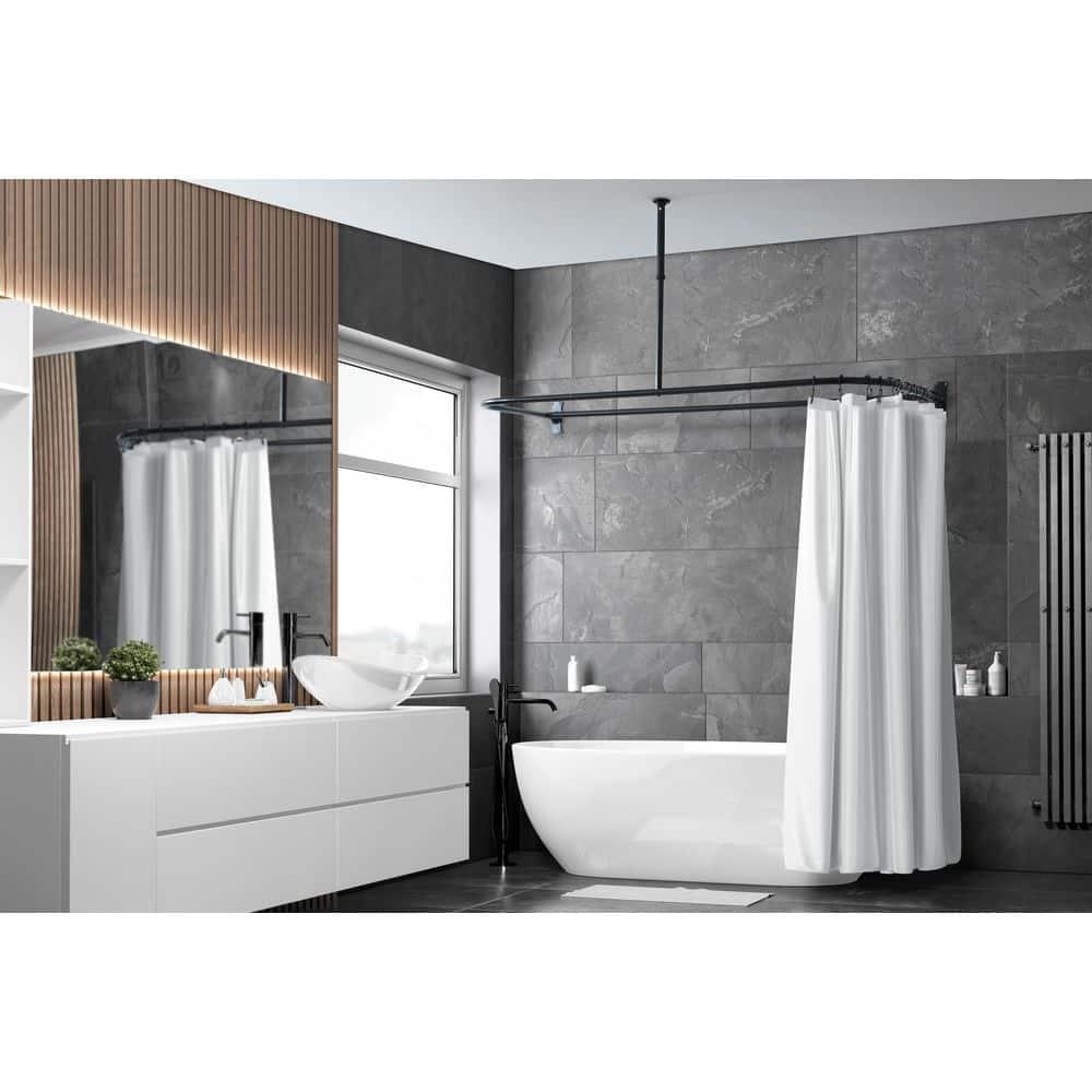 Rustproof 60 in. Large Size by 25 in. Aluminum D-Shape Shower Rod in Black